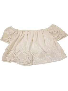 White Crochet Off the Shoulder Crop Top Small Embroidered Lucy Paris Like-New